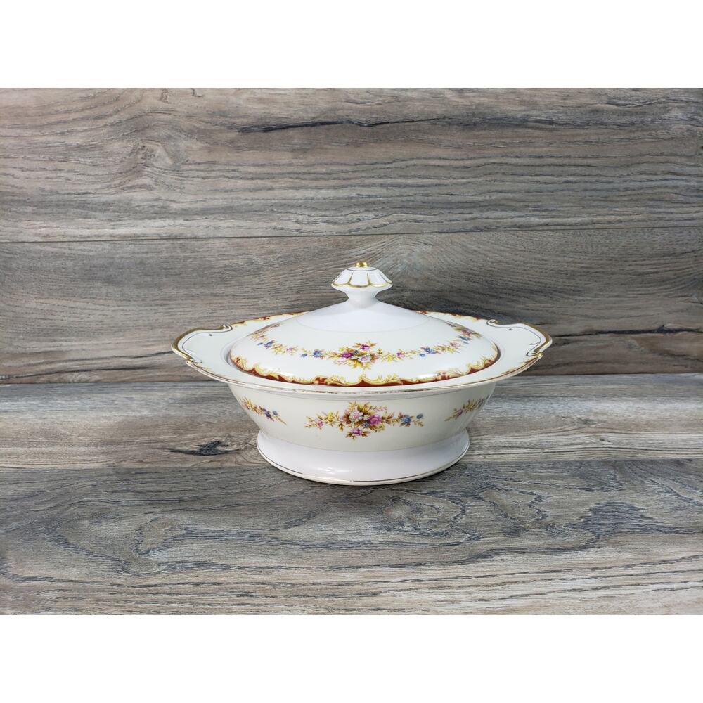 National China Vegetable Bowl Floral Gold Trim with Lid Made in Japan
